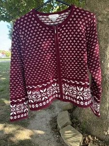 Maglione Christopher & Banks donna taglia M zip bordeaux accenti fiocco di neve - Foto 1 di 11