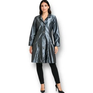 Stina Sayre M Stahlgrau 100% Seide Rock'n'Roll Mantel Art to Wear Designer Jacke - Bild 1 von 10