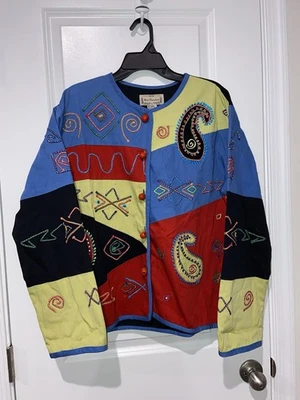 New Directions Vintage Granny Cottage Paisley Embroidered Linen Jacket SizeLarge - Image 1 of 4