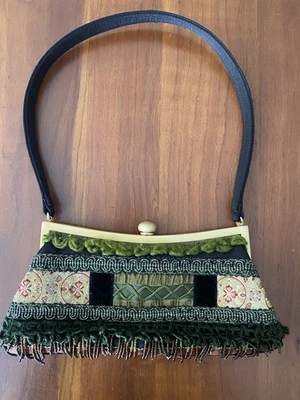 Bolso de Mano Vintage Spencer & Rutherford Cartera Borlas Verde Negro Bordado Foto 1 de 4
