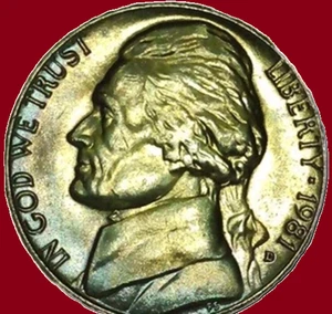 1981 D Jefferson Nickel Blue Toning MS Kostenloser Versand!!! Einfach wunderschön!!! - Bild 1 von 2