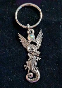 Schlüsselanhänger Silber Drache ~ silberfarbenes Metall mit künstlichem Mondstein ~ sehr guter Zustand! - Bild 1 von 5