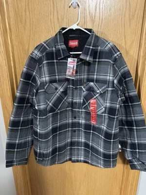 Camisa/chaqueta de franela Coleman, gris a cuadros/negro forrada de piel talla L nueva sin usar Foto 1 de 4