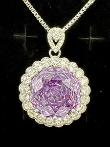 GORGEOUS Giant Purple Rose-Cut CZ & Moissanite Halo-Style Pendant 17 ctw! - Picture 1 of 10