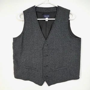 Chaleco Traje Children Place Boys XXL 16 Gris Carbón Espiga Cuatro Botones - Imagen 1 de 6