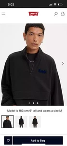 Levis Relaxed Fit Graphic 1/4 Zip Sweatshirt in Old English Caviar Sz Medium Blk - Picture 1 of 16