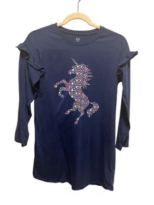 GAP Kids Girls Navy Unicorn Long Sleeve Shirt - Size 12 - Picture 1 of 3