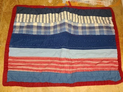 Pottery Barn Teen "Blue/Red/Striped Patches" Quilted Standard Sham - Image 1 of 3