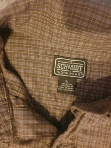 C.E. Schmidt Workwear Mens Button Up Knit Shirt  Sz. XL  Browns, Plaid, Pockets - Picture 1 of 6