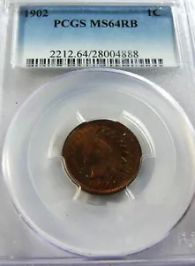 1902 INDIAN CENT PCGS MS 64 RB - Picture 1 of 4