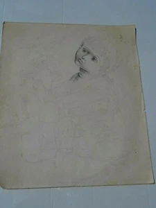 ARTISTA EUGENE KARLIN MATITA FIRMATA ORIGINALE GRAFITE MATITA DISEGNO DI RAGAZZA - Foto 1 di 9