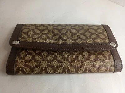 Billetera de chequera Reliquia triple pliegue marrón/bronceado estampado geométrico cuero boho 4x7 Foto 1 de 4