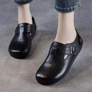 Ballets Flats Women Genuine Leather Round Toe Loafer Sandals Oxfords Soft Heel - Picture 1 of 11