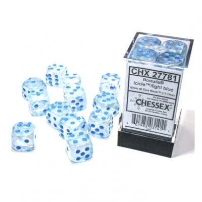 CHESSEX Würfel - 16mm - Borealis Icicle/light blue LUMINARY (Würfelset 12 x W6) - l ...