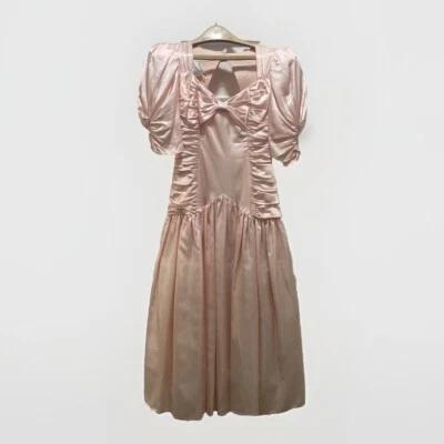 Винтажное розовое атласное платье Gunne Sax выпускное платье 1980-х Jessica McClintock кринолин - Изображение 1 из 4