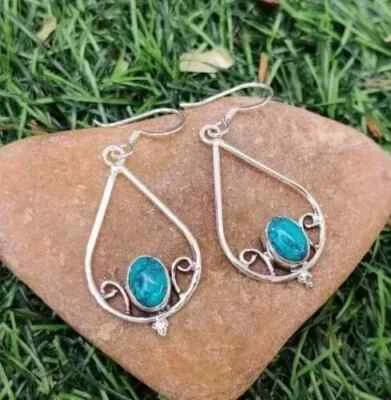 Pendiente de diseño de mujer hecho a mano de plata esterlina 925 con piedras preciosas turquesa S11 Foto 1 de 4