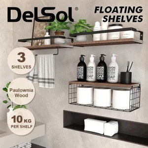DelSol Floating Shelves Wall Mounted Rustic Wood Shelves for Bathroom Paper - Picture 1 of 12