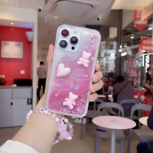 Quicksand Glitter Case +Cute 3D Bear Bracelet Liquid Cover Hot For Various Phone - Picture 1 of 14
