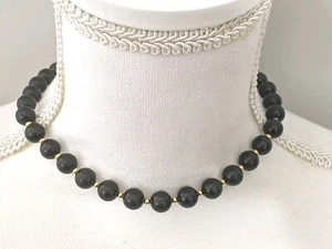 Monet Halskette schwarz & goldfarbene Perlen Signatur Etikett 16" Halsband verlängert 1990er - Bild 1 von 7