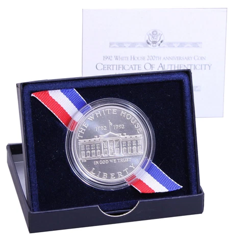 1992 D White House Bicentennial BU Commem 90% Silver Dollar in Box COA Cover