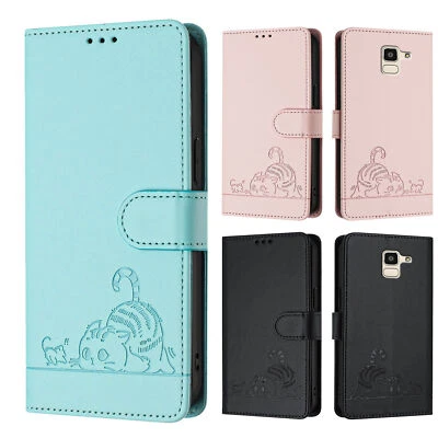 Funda de teléfono billetera de cuero para gato para Samsung J4 J6 A5 A8 A6 A20 A12 A20E Note 20 10 Foto 1 de 4