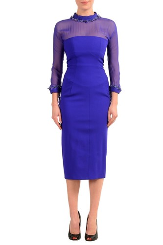 Abito donna in guaina Dsquared2 viola lana manica a 3 4 US XS IT 38