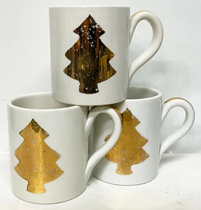 Grouping of 3 x ESTE CE Ceramiche 18K Gold Christmas Tree Coffee Mugs Italy - Picture 1 of 1
