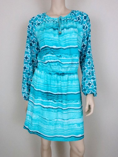 MICHAEL KORS abito blusa manica lunga stampa lapislazzuli turchese 4