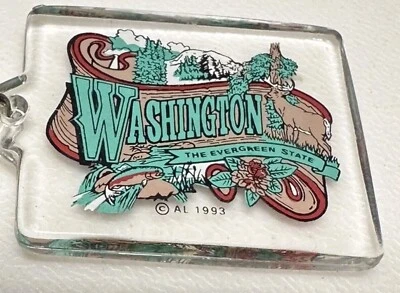 1993 Washington Evergreen State Trees Fishing Flowers Outdoor Travel Keychain - Image 1 of 3