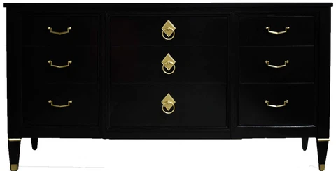 1970s Transitional 9 Drawer Credenza Dresser by Century Furniture in Black - New Cover