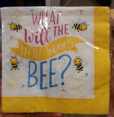 5 Pkgs - Gender Reveal What Will the Little Honey Bee? Baby Shower Napkins 16-Ct - Image 1 of 2