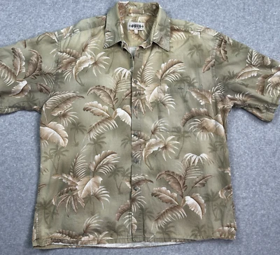 Campa Moda Shirt Mens XL Beige Yellow Leaves Short Sleeve Button Front Hawaiian - Image 1 of 4