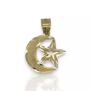 Moon And Star "Islam" Pendant - 10k Yellow Gold - Picture 1 of 2