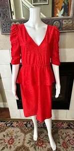 VTG Red polka dot v neck Dress armpit to armpit 19.5" Length 41" - Picture 1 of 9
