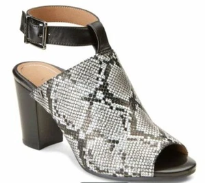 Vionic SZ 6.5 Black Kaia Snake Print Leather Ankle Strap Heels Sandals Shoe NEW - Picture 1 of 6