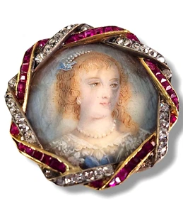 Gorgeous Antique 18k Gold Brooch with Diamonds & Rubies Depose - Picture 1 of 7