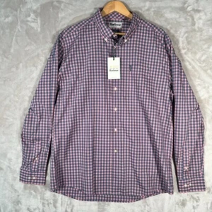 New Barbour Shirt Mens XL Pink Blue Gingham 22 Checkered Tailored Fit Long NWT - Picture 1 of 15