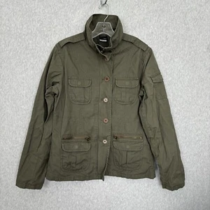 Expression Womens Y2K Canvas Cargo Army Military Jacket Khaki Green SIZE 12 - Picture 1 of 11