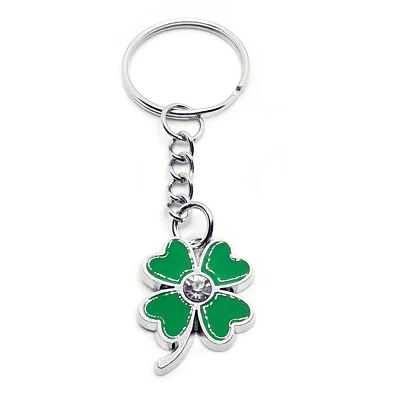 Portachiavi Portafortuna Quadrifoglio Verde 🍀 Ciondolo Auto Uomo Donna Argento - Immagine 1 di 3