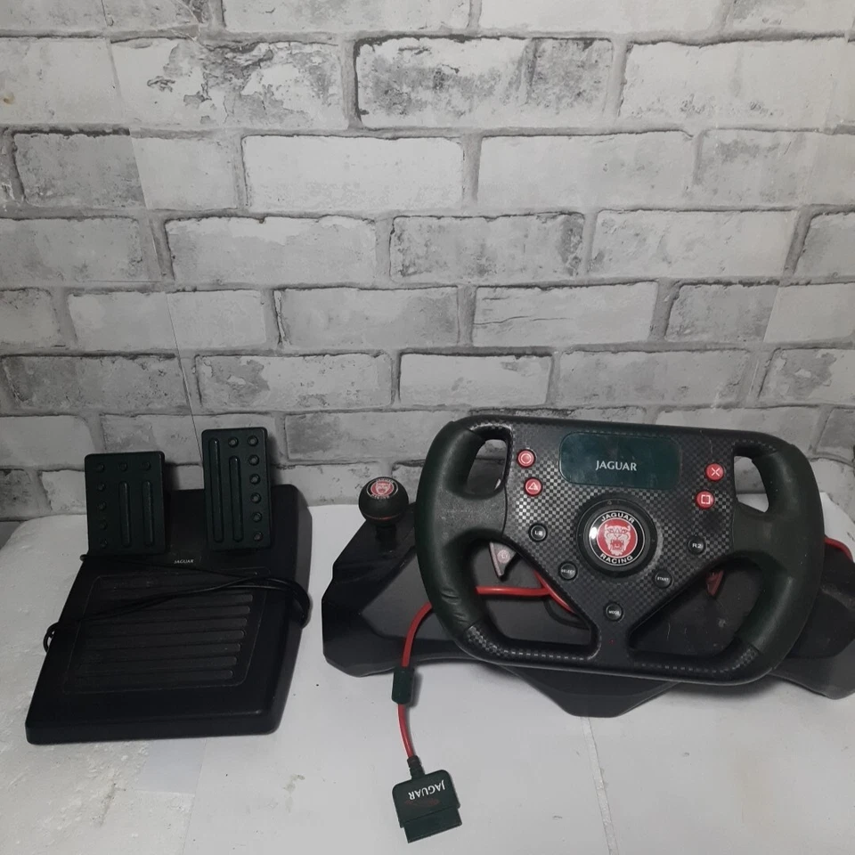 Jaguar Racing Wheel & Pedals. Sony PlayStation PS2 PS1 Tested Working - Image 1 of 4