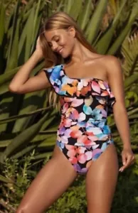 NWT $138 Sz 12 PROFILE BY GOTTEX COLOR RUSH ONE SHOULDER One Piece Swimsuit - Picture 1 of 7