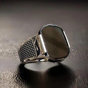 Anillo cuadrado de piedra de ónix de plata de ley 925 real sólido para hombre todas las tallas - Imagen 1 de 7