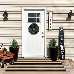 3x5 Reversible Washable Outdoor Rug Low Profile Patio Mat Tan/Black - Picture 1 of 7