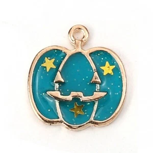 5 Halloween Kürbis geformt goldfarben Charm Anhänger & Türkis glitzernde Emaille - Bild 1 von 2