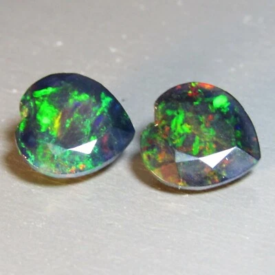 Натуральный черный опал 3,70 карата 10 мм в форме сердца подходящая пара драгоценных камней Эфиопия-VDO - Изображение 1 из 4