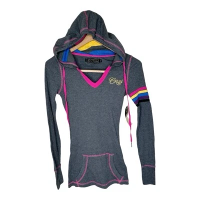 Coogi Y2K Sudadera con Capucha Tejida Waffle Gris Arco Iris Rayas Estrás Talla Pequeña Nueva  Foto 1 de 4