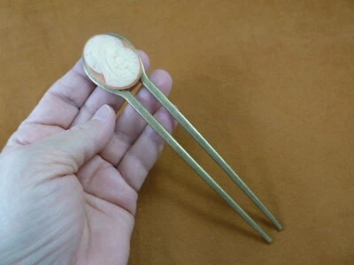 CXM4-1) MADONNA María Jesús naranja + blanco ovalado CAMEO latón palo de pelo cristiano Foto 1 de 2