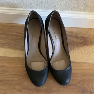 Massimo Dutti black leather high heel round toe pumps EU38 - Picture 1 of 7