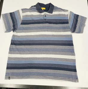 JEEP Polo Shirt Mens XL Striped T-Shirt Top Short Sleeve Button Up Top Grey Blue - Picture 1 of 11