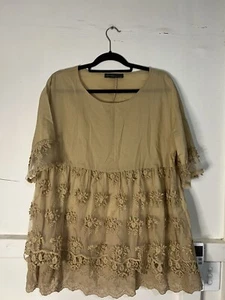 Zanzea Blouse 3XL Gold Lace Embroidered Overlay Comfy Flowy Top - Picture 1 of 15